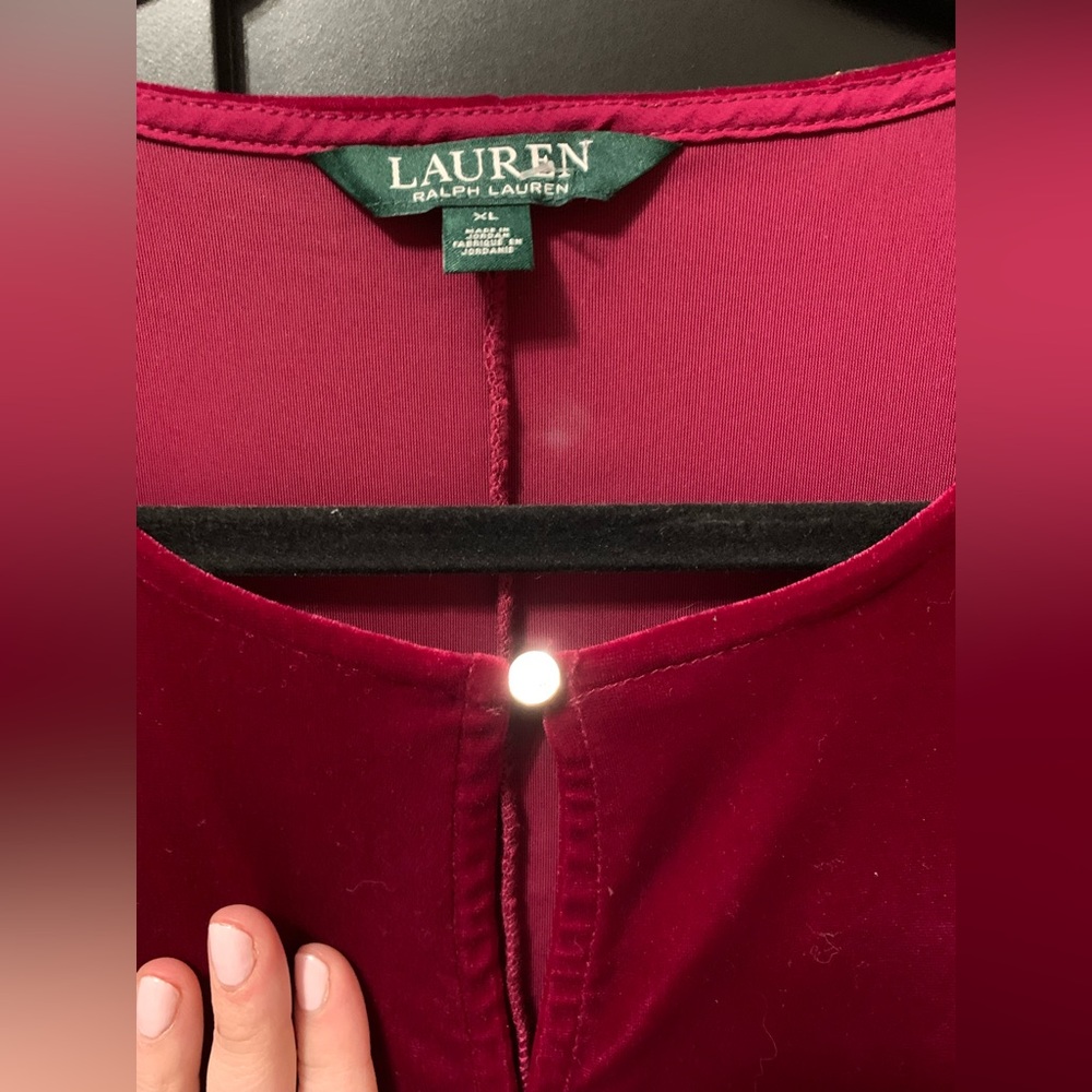 Lauren Ralph,Red Velvet Top,plus size,tunic top,XL,cold shoulder,holiday,chic